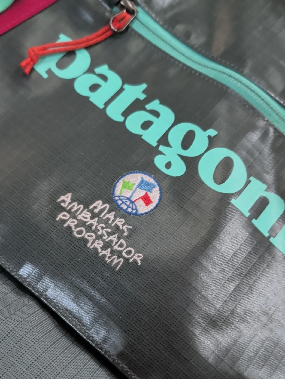 Patagonia Black Hole Mini 12L Teal Messenger Bag with Fuchsia Straps
